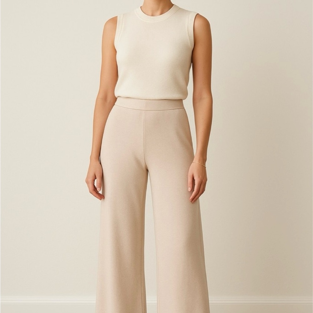 House of Harlow 1960 Wide Leg Knit Pants High Rise Neutral NWOT Medium